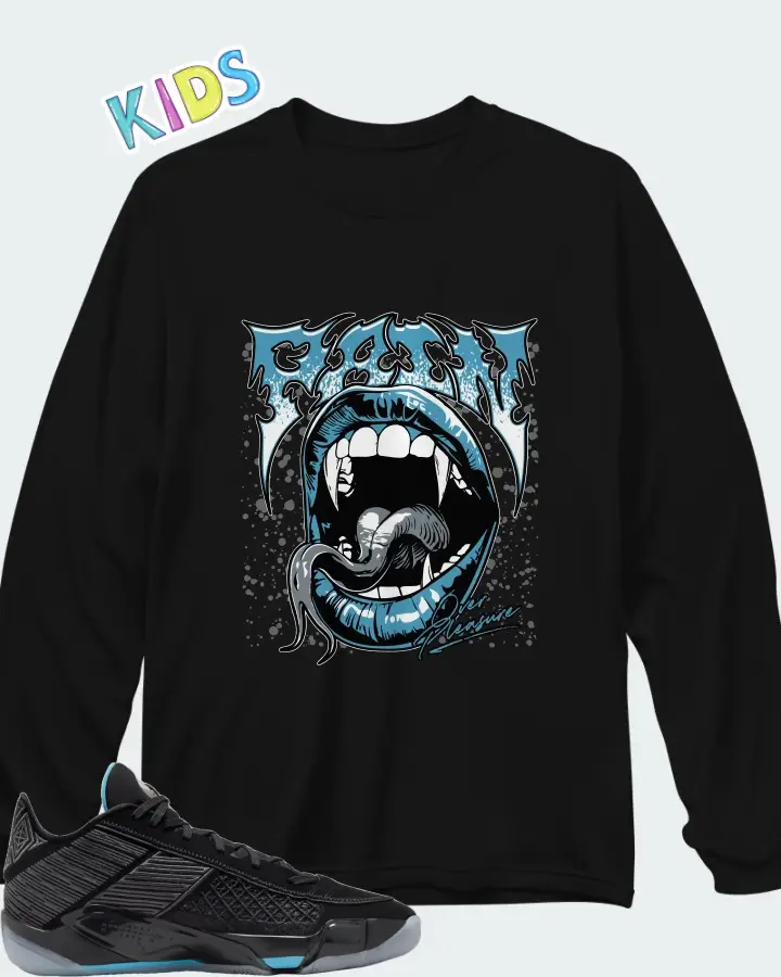 Air Jordan 38 Low Black Gamma Blue Matching Kid's Long Sleeve T-Shirt
