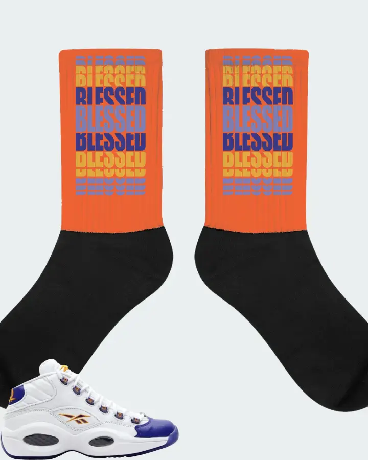 Reebok Question Mid Sneaker Matching Orange Socks - BLESSED Many Times