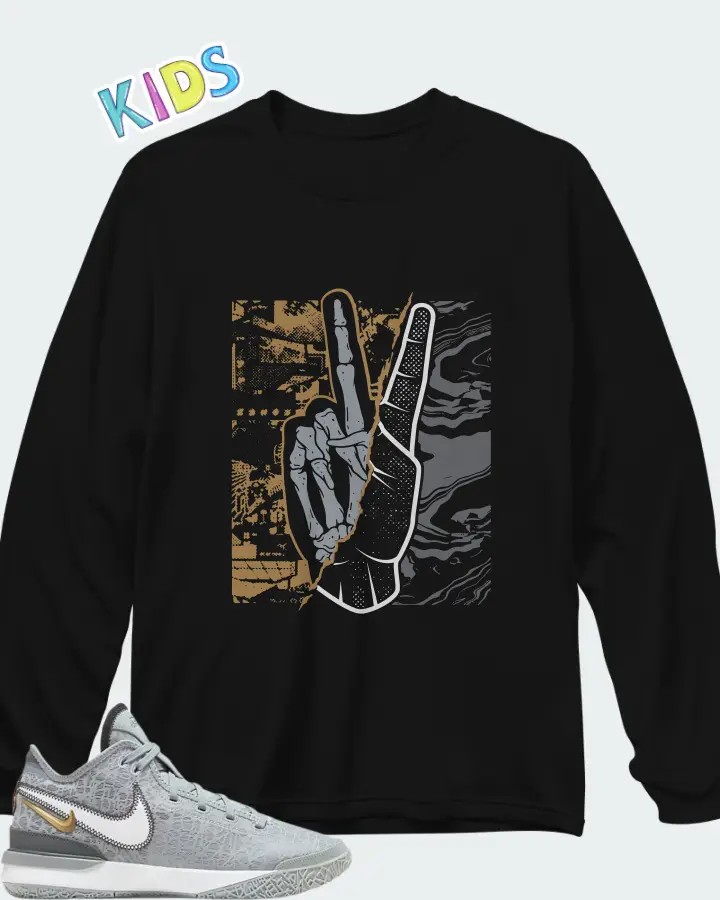 Nike Zoom LeBron NXXT Gen Wolf Grey Metallic Gold Matching Kid's Long Sleeve T-Shirt