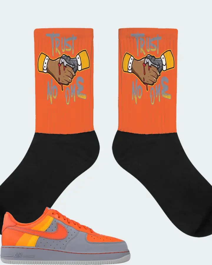 Nike Air Force 1 Low Barkley Pack Stealth Orange Sneaker Matching Orange Socks - Trust No One