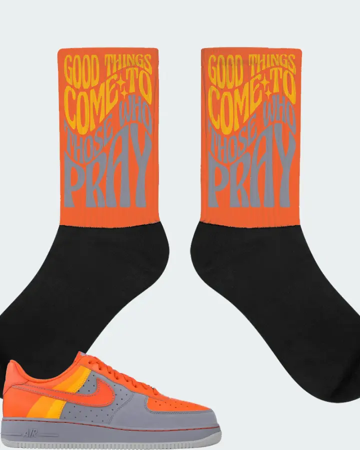 Nike Air Force 1 Low Barkley Pack Stealth Orange Sneaker Matching Orange Socks - Good Things Come To Those Who Pray