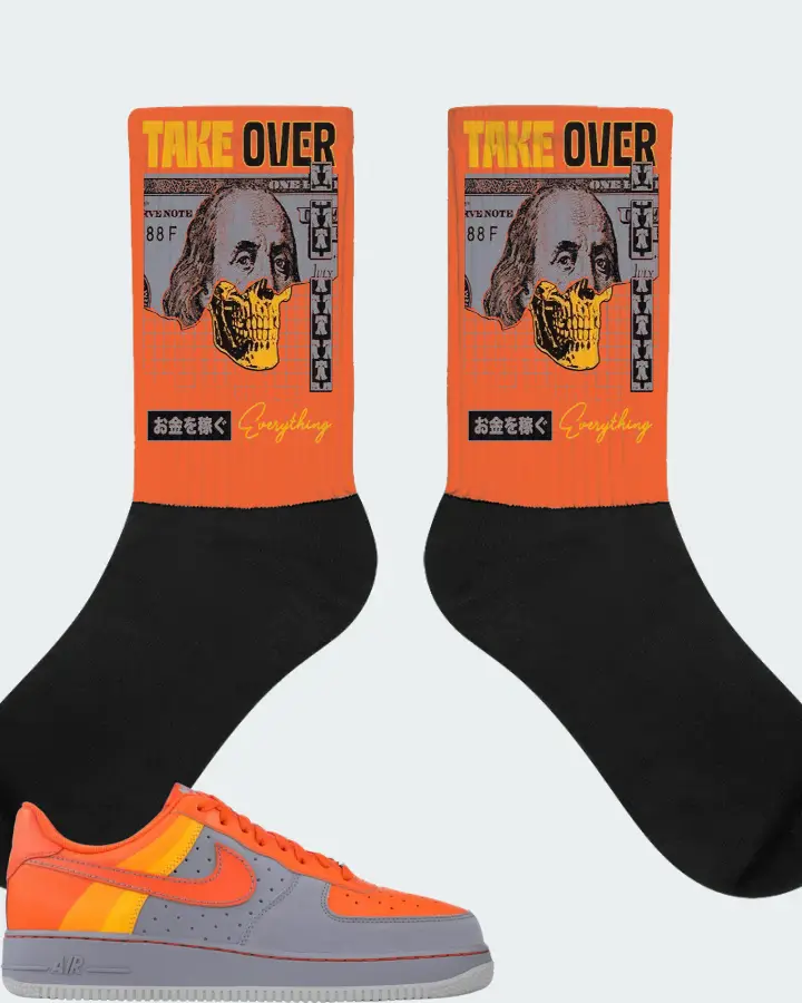 Nike Air Force 1 Low Barkley Pack Stealth Orange Sneaker Matching Orange Socks - Take Over