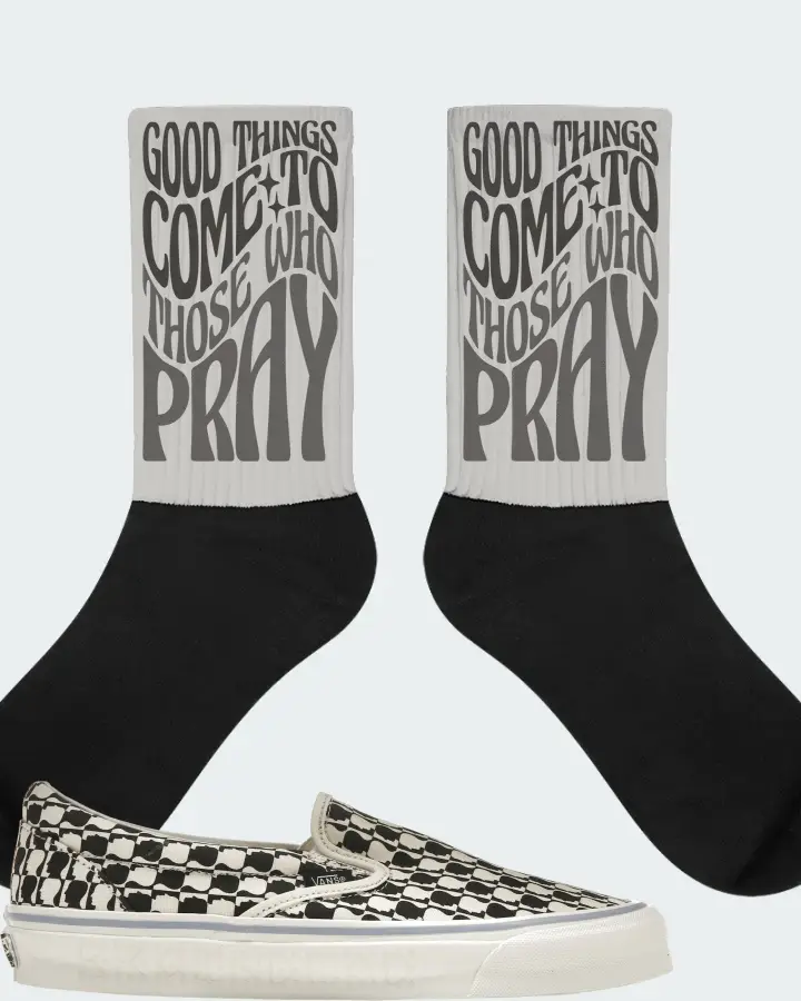Vans OG Slip-On LX Sneaker Matching Grey Socks - Good Things Come To Those Who Pray