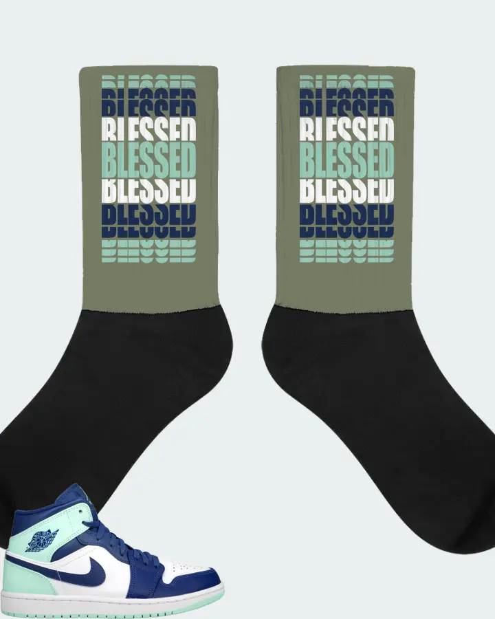 Jordan 1 Mid Sneaker Matching Olive Socks - BLESSED Many Times