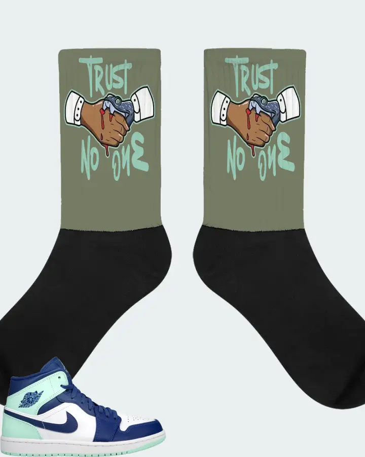 Jordan 1 Mid Sneaker Matching Olive Socks - Trust No One