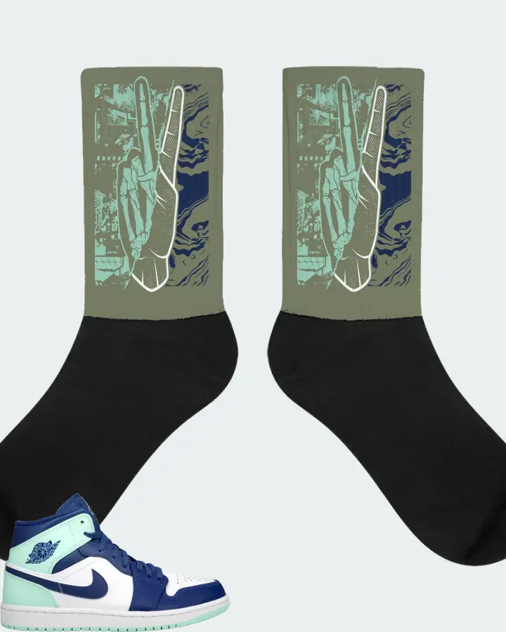 Jordan 1 Mid Sneaker Matching Olive Socks - Peace of mind