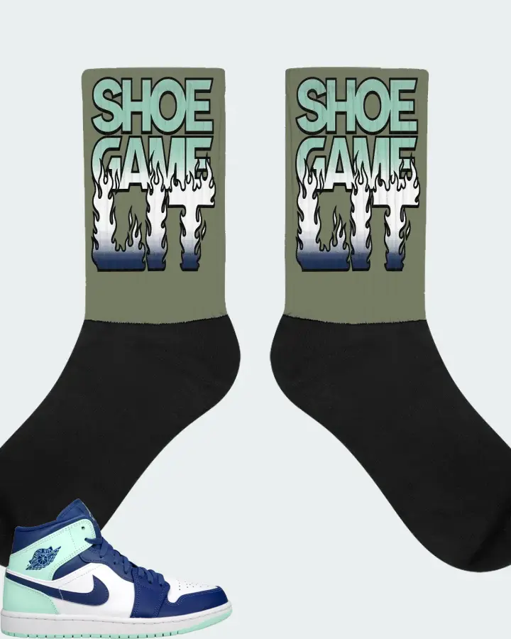 Jordan 1 Mid Sneaker Matching Olive Socks - Shoe Game Lit Refreshed