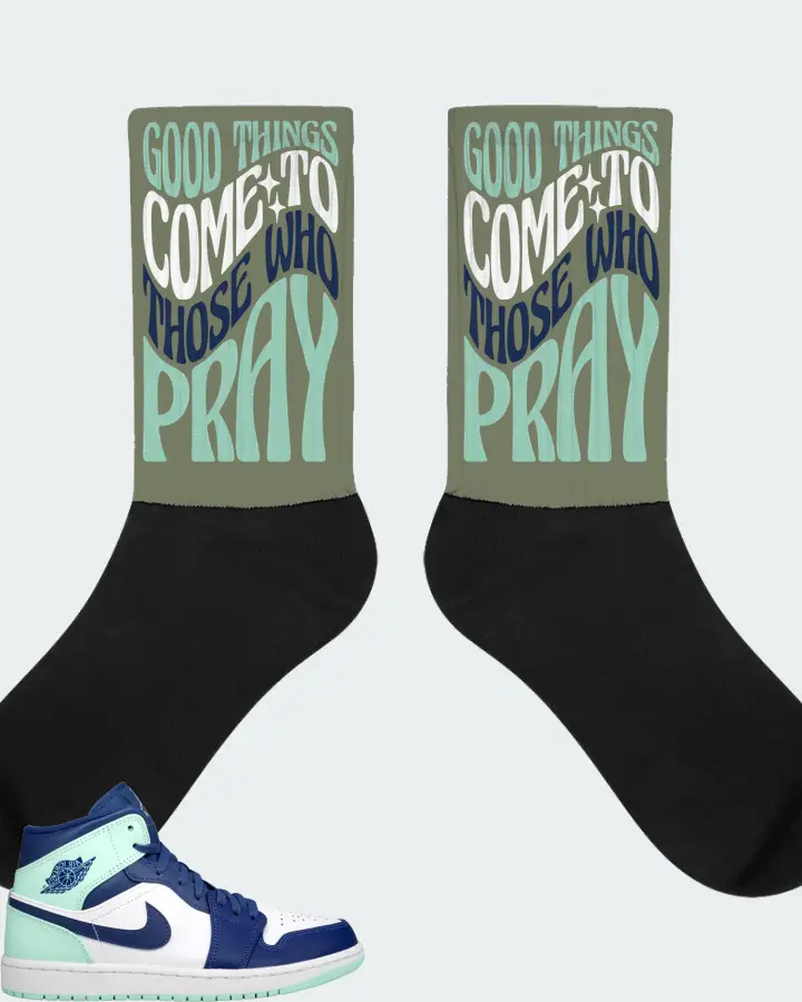 Jordan 1 Mid Sneaker Matching Olive Socks - Good Things Come To Those Who Pray