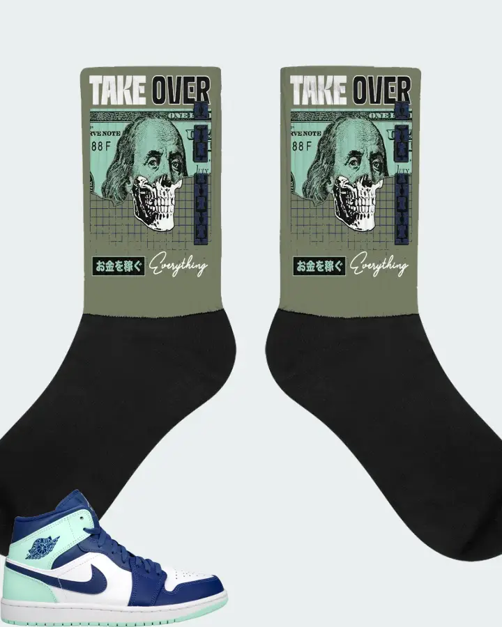 Jordan 1 Mid Sneaker Matching Olive Socks - Take Over