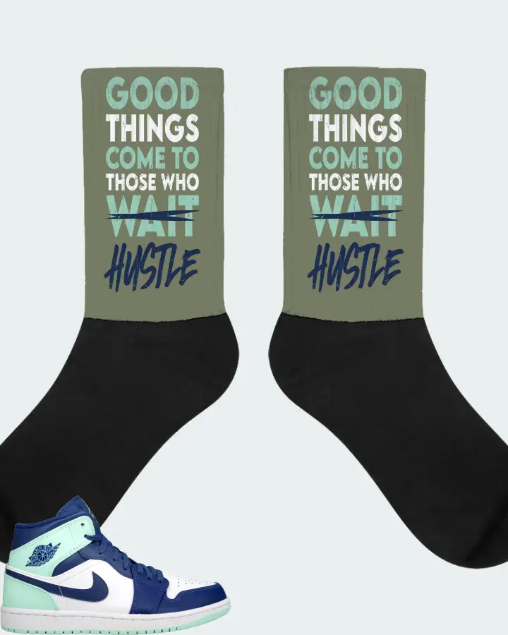 Jordan 1 Mid Sneaker Matching Olive Socks - Good Things Come