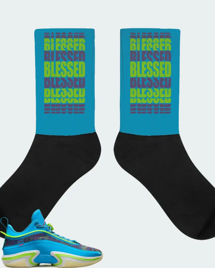 Jordan 36 Low Sneaker Matching Aqua Socks - BLESSED Many Times