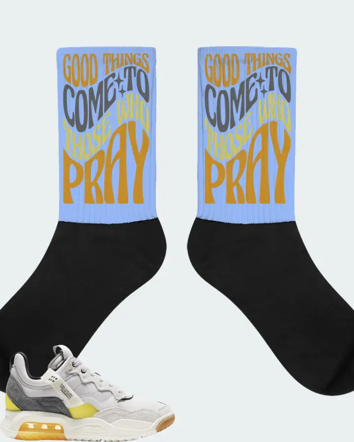 Jordan MA2 Sneaker Matching Carolina Blue Socks - Good Things Come To Those Who Pray