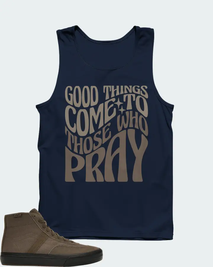 Vans Crockett High Sneaker Matching Navy Tank Top - Good Things Come To Those Who Pray