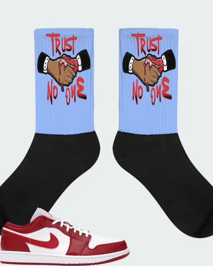 Jordan 1 Low Sneaker Matching Carolina Blue Socks - Trust No One