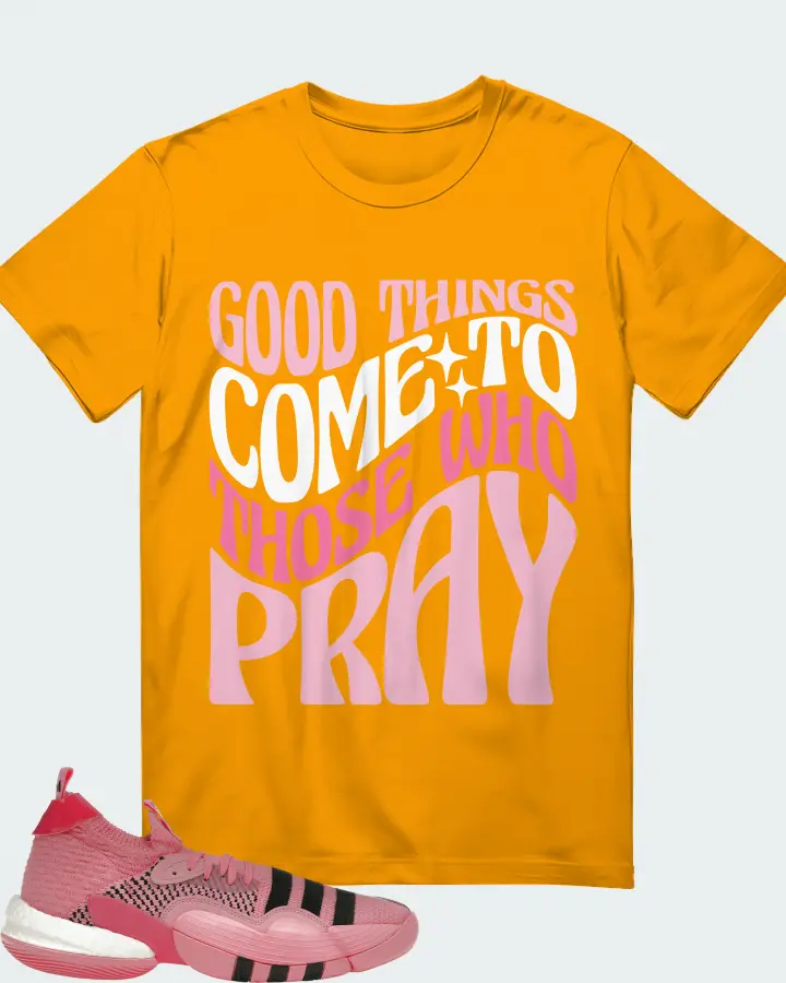 adidas Trae Young 2.0 Sneaker Matching Gold T-Shirt - Good Things Come To Those Who Pray