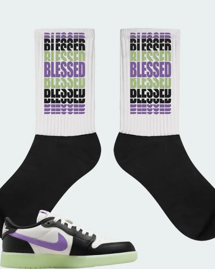 Air Jordan 1 Retro Low OG GS  Black Raspberry  Sneaker Matching White Socks - BLESSED Many Times