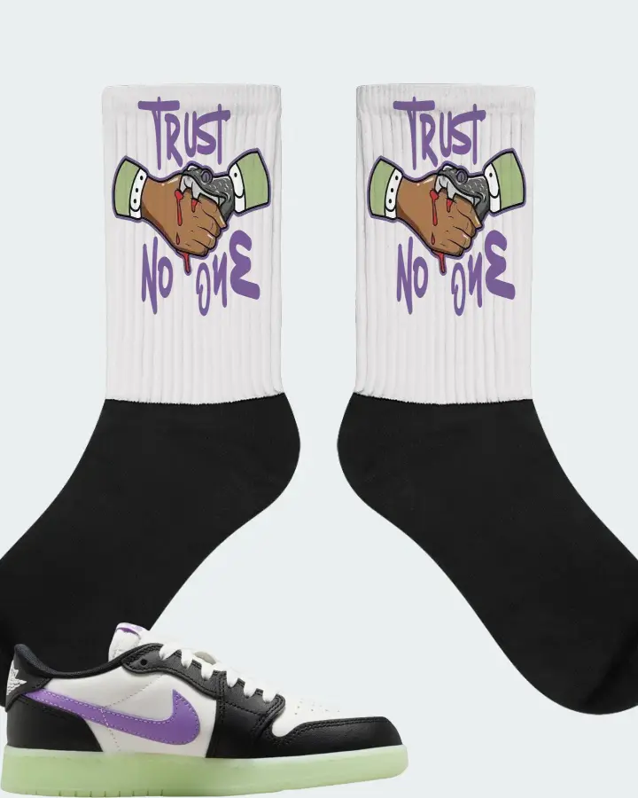 Air Jordan 1 Retro Low OG GS  Black Raspberry  Sneaker Matching White Socks - Trust No One