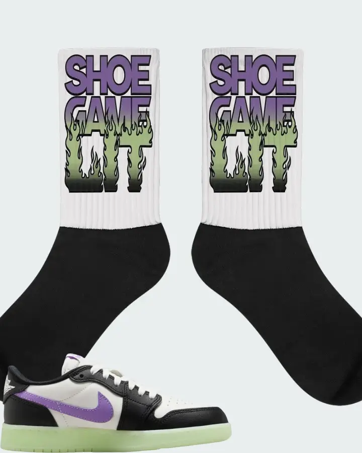 Air Jordan 1 Retro Low OG GS  Black Raspberry  Sneaker Matching White Socks - Shoe Game Lit Refreshed