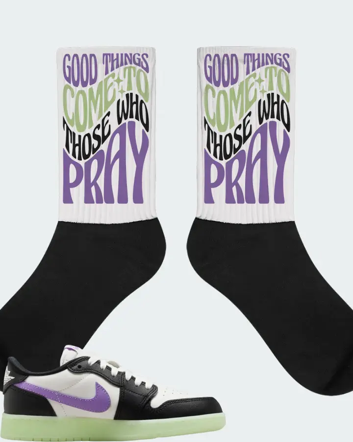 Air Jordan 1 Retro Low OG GS  Black Raspberry  Sneaker Matching White Socks - Good Things Come To Those Who Pray