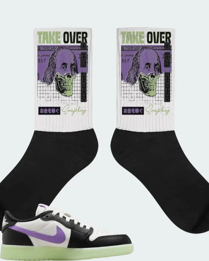 Air Jordan 1 Retro Low OG GS  Black Raspberry  Sneaker Matching White Socks - Take Over