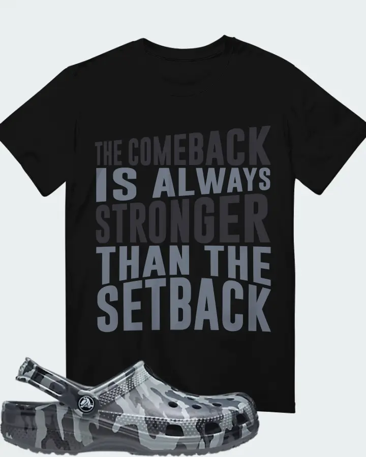 Crocs Printed Camo Clog slate grey  Sneaker Matching Black T-Shirt - The Comeback