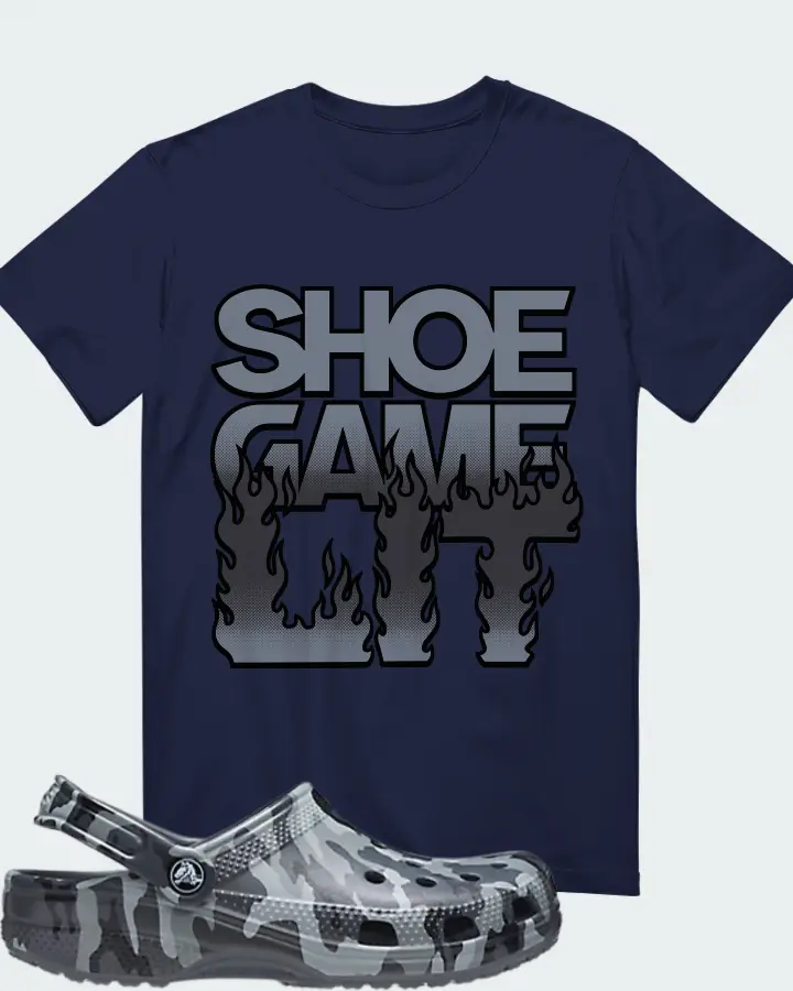 Crocs Printed Camo Clog slate grey Sneaker Matching Navy T-Shirt - Shoe Game Lit Refreshed