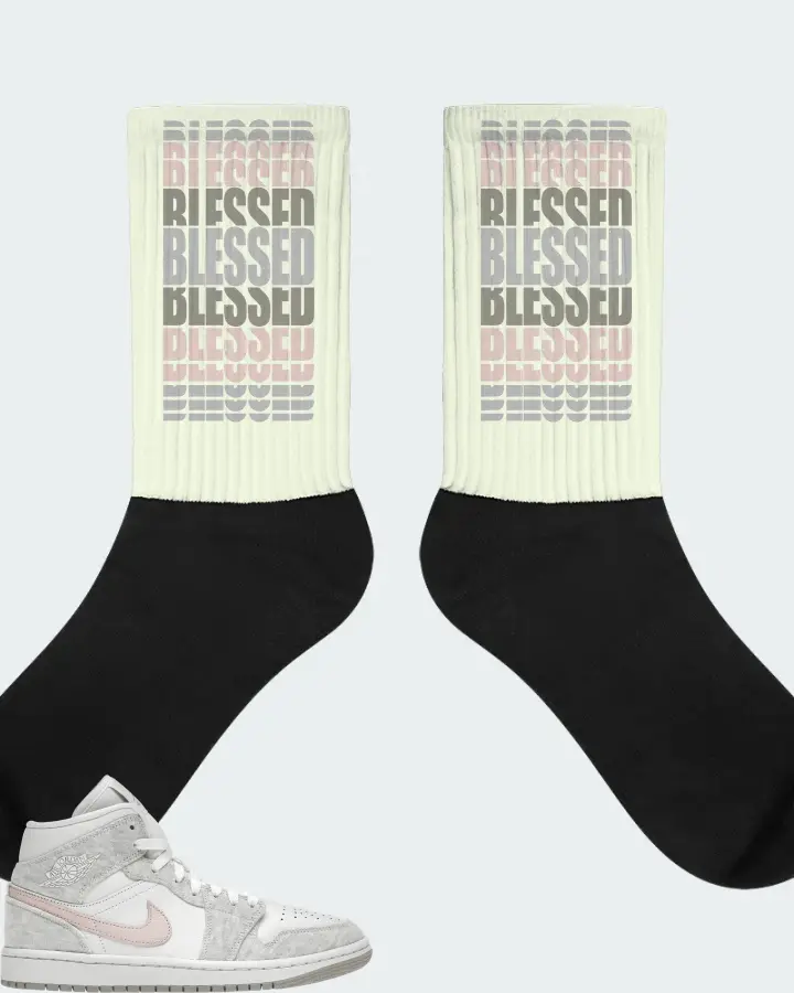 Jordan 1 Mid SE Sneaker Matching Citron Socks - BLESSED Many Times