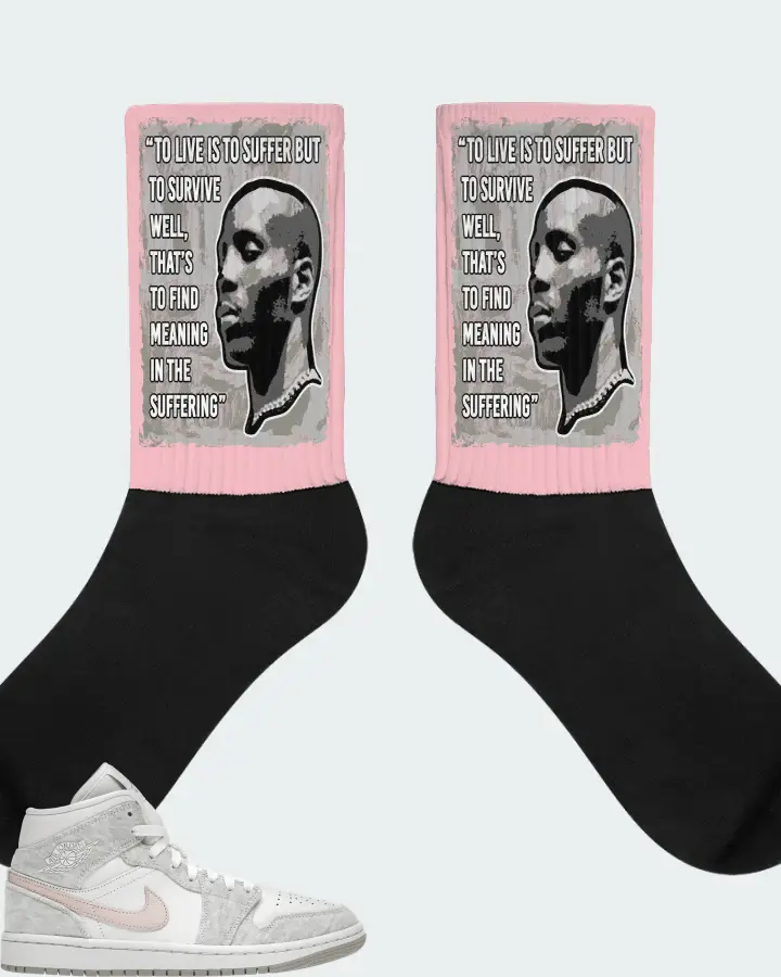 Jordan 1 Mid SE Sneaker Matching Pink Socks - DMX Suffer Quote