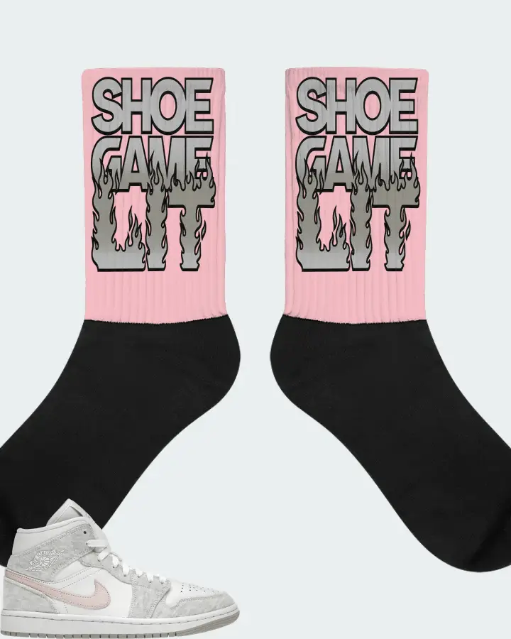 Jordan 1 Mid SE Sneaker Matching Pink Socks - Shoe Game Lit Refreshed
