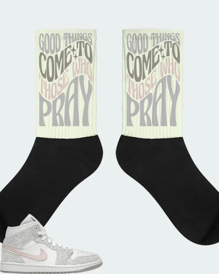 Jordan 1 Mid SE Sneaker Matching Citron Socks - Good Things Come To Those Who Pray
