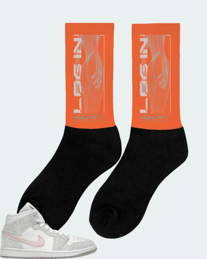 Jordan 1 Mid SE Sneaker Matching Orange Socks (LOGIN) - View 3
