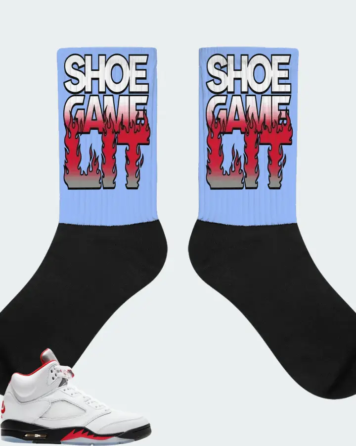 Jordan 5 Retro Sneaker Matching Carolina Blue Socks - Shoe Game Lit Refreshed