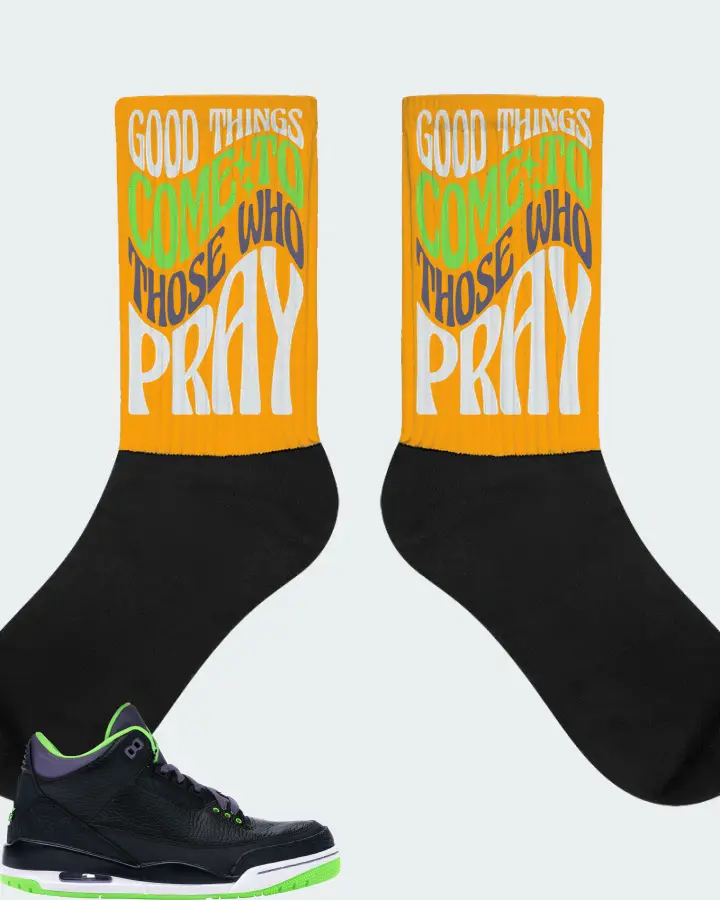 Jordan 3 Retro Sneaker Matching Gold Socks - Good Things Come To Those Who Pray