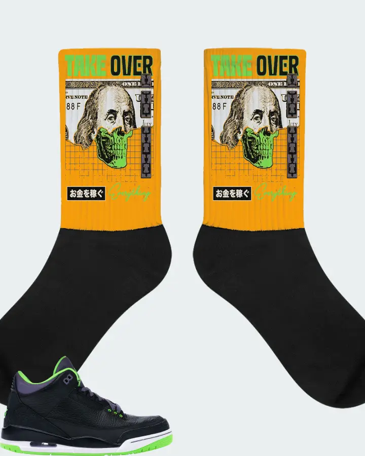 Jordan 3 Retro Sneaker Matching Gold Socks - Take Over