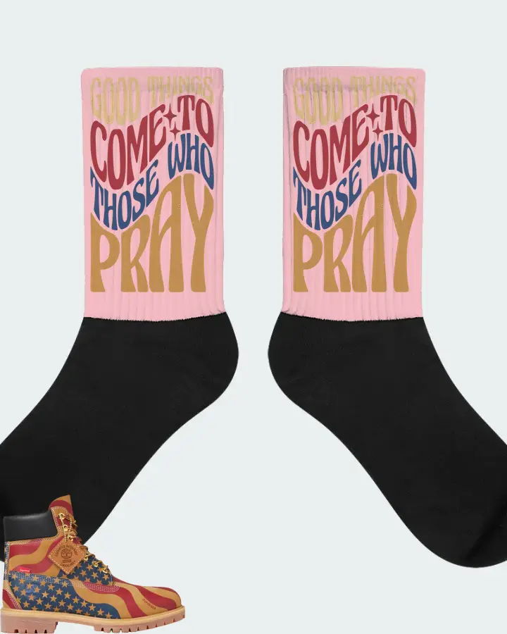 Timberland 6" Boot Sneaker Matching Pink Socks - Good Things Come To Those Who Pray