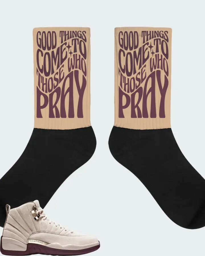 Air Jordan 12 Retro A Ma Maniére  Sneaker Matching Cream Socks - Good Things Come To Those Who Pray