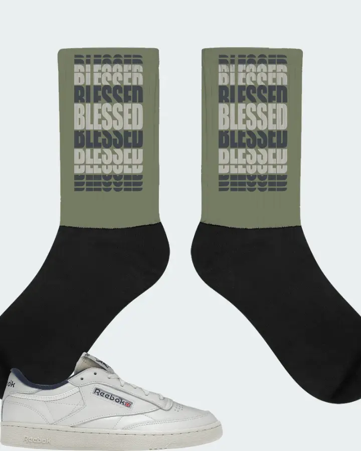 Reebok Club C 85 Vintage Sneaker Matching Olive Socks - BLESSED Many Times