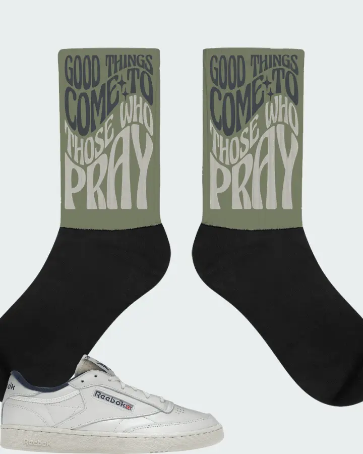 Reebok Club C 85 Vintage Sneaker Matching Olive Socks - Good Things Come To Those Who Pray