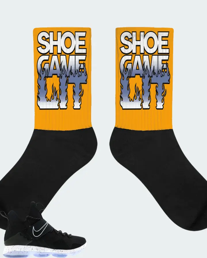 Nike LeBron 14 Sneaker Matching Gold Socks - Shoe Game Lit Refreshed