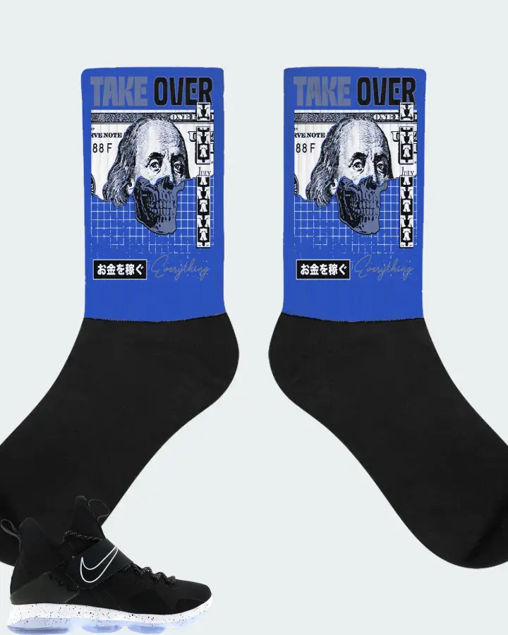 Nike LeBron 14 Sneaker Matching Royal Blue Socks - Take Over
