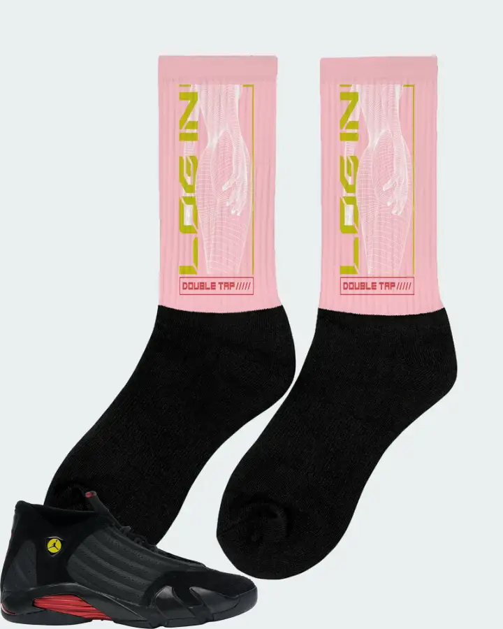 Jordan 14 Retro Sneaker Matching Pink Socks (LOGIN) - View 3