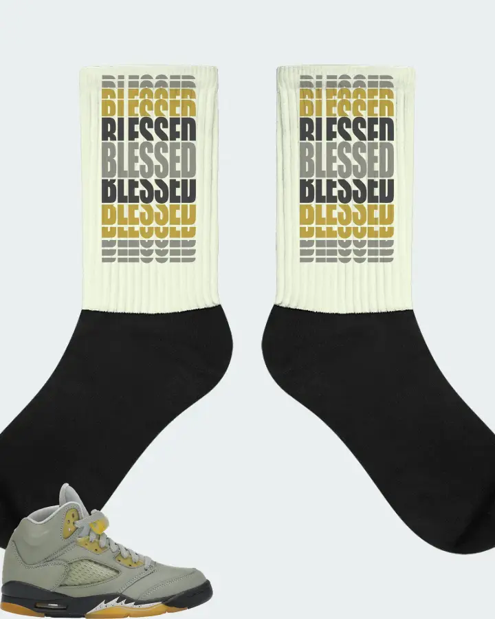 Jordan 5 Retro Sneaker Matching Citron Socks - BLESSED Many Times