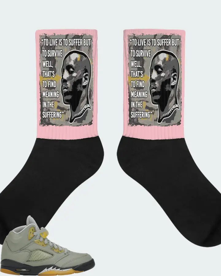 Jordan 5 Retro Sneaker Matching Pink Socks - DMX Suffer Quote