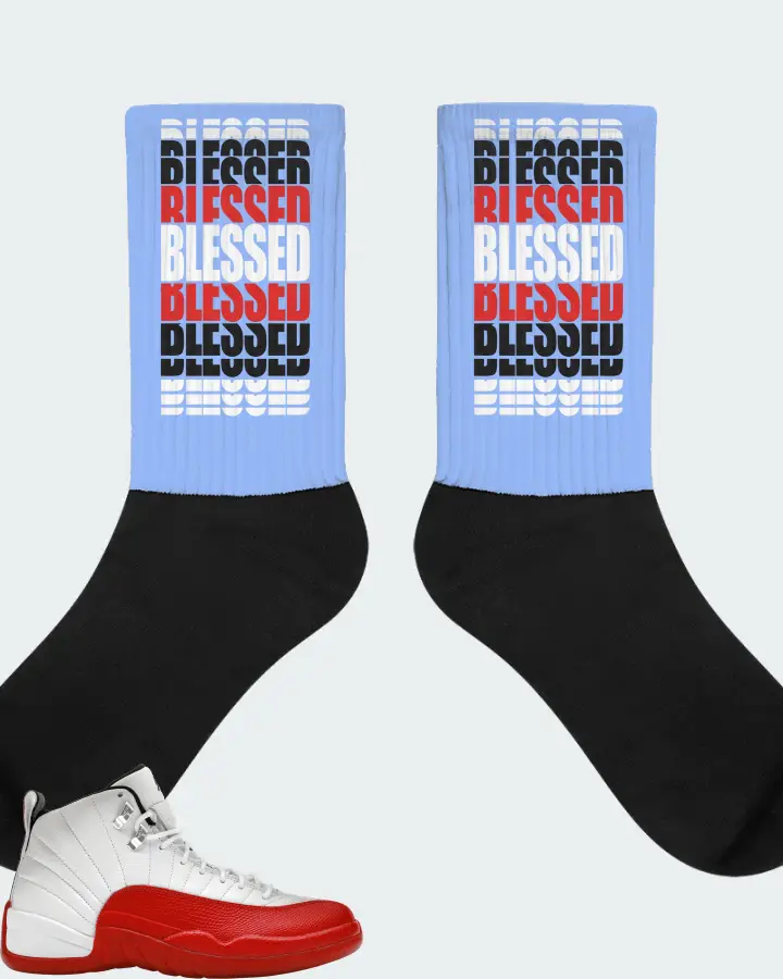 Jordan 12 Retro Sneaker Matching Carolina Blue Socks - BLESSED Many Times