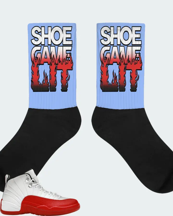 Jordan 12 Retro Sneaker Matching Carolina Blue Socks - Shoe Game Lit Refreshed