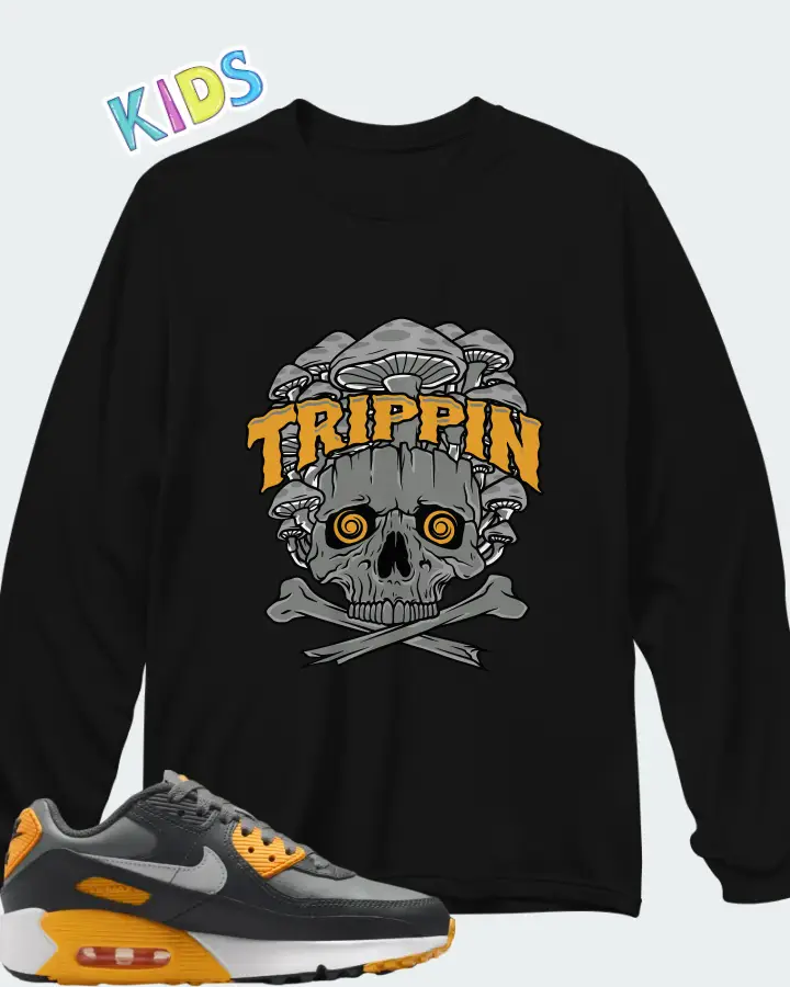 Nike Air Max 90 Smoke Grey Anthracite White Light Smoke Grey Matching Kid's Long Sleeve T-Shirt