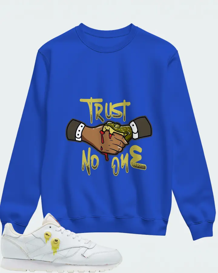 Reebok Classic Leather Sneaker Matching Royal Blue Sweatshirt - Trust No One