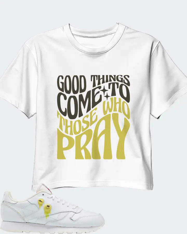Reebok Classic Leather Sneaker Matching White Crop Top - Good Things Come To Those Who Pray