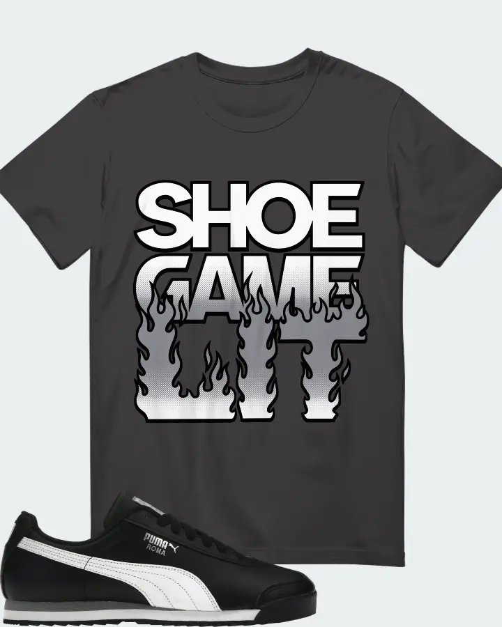 Puma Roma Basic Sneaker Matching Dark Grey Kid's T-Shirt - Shoe Game Lit Refreshed