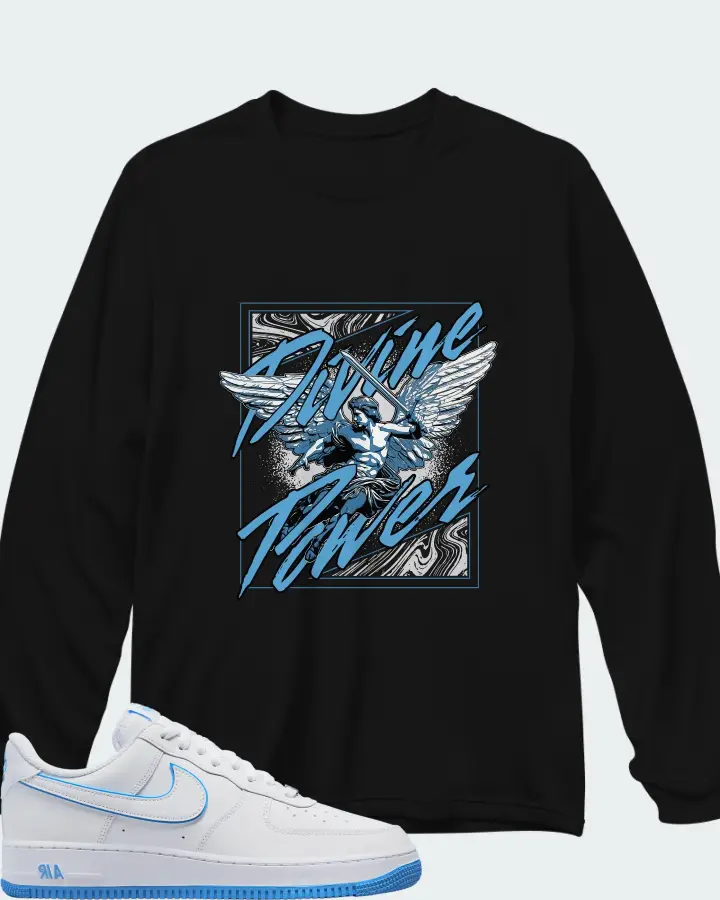 Nike Air Force 1 '07 Low White University Blue Sole Matching Long Sleeve T-Shirt